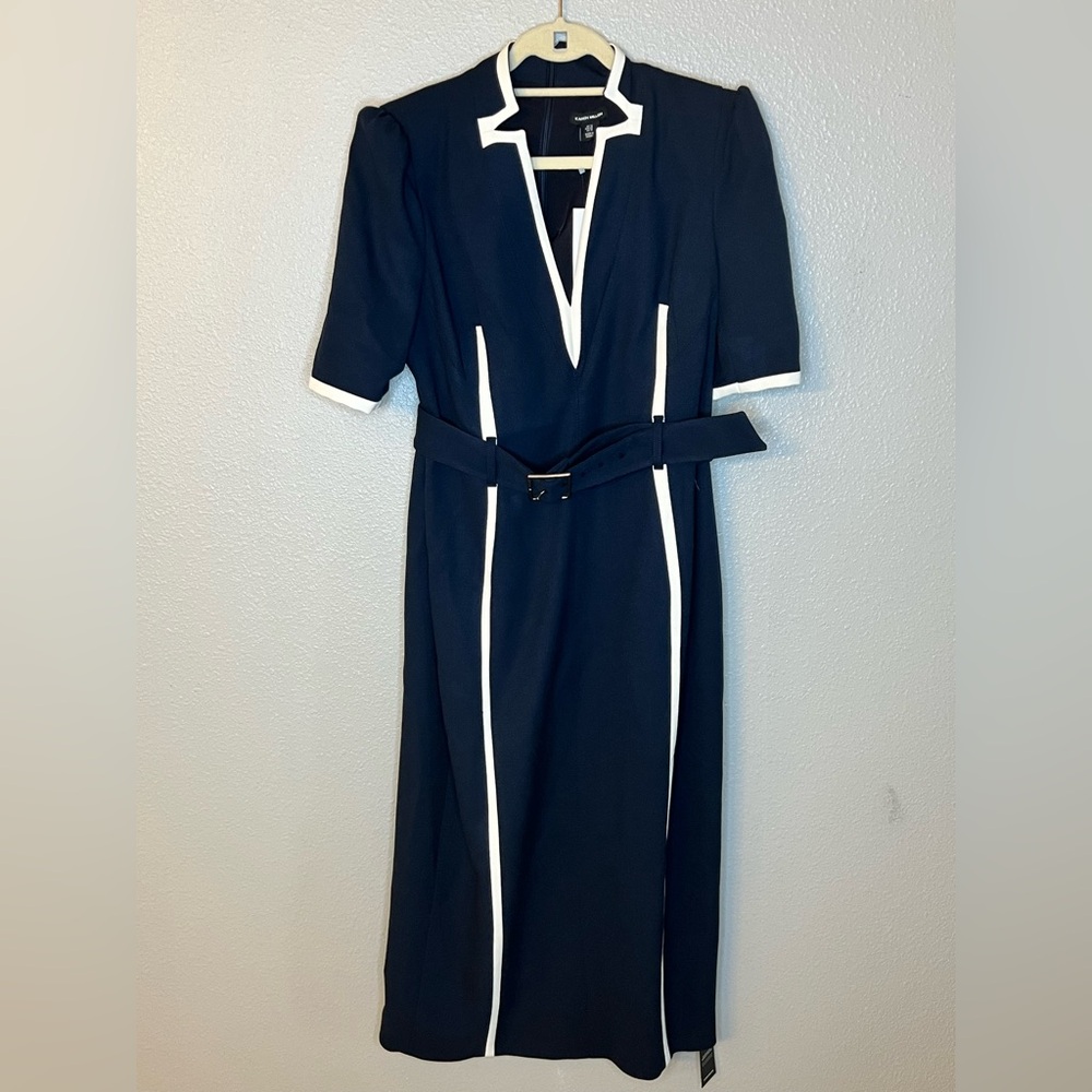 Karen Millen Dark Blue Dress with White Accents